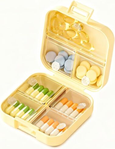 Portable Mini Pill Box Double Sealed Medicine Pill Organizer 7 Days a Week Snap Compartment Pill Boxes,Yellow in Saudi Arabia