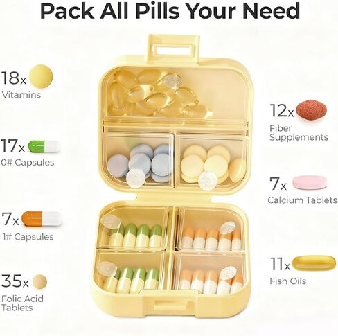Portable Mini Pill Box Double Sealed Medicine Pill Organizer 7 Days a Week Snap Compartment Pill Boxes,Yellow in Saudi Arabia