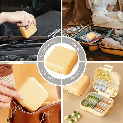 Portable Mini Pill Box Double Sealed Medicine Pill Organizer 7 Days a Week Snap Compartment Pill Boxes,Yellow in Saudi Arabia