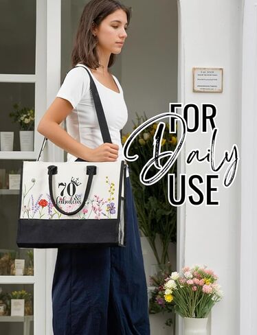 InnoBeta 70th Birthday Gifts for Women Canvas Tote Bag, Tote with Top Zipper Closure and Shoulder Strap for Birthday - Fabulous in Saudi Arabia