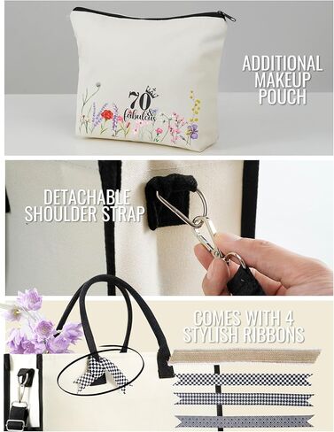 InnoBeta 70th Birthday Gifts for Women Canvas Tote Bag, Tote with Top Zipper Closure and Shoulder Strap for Birthday - Fabulous in Saudi Arabia