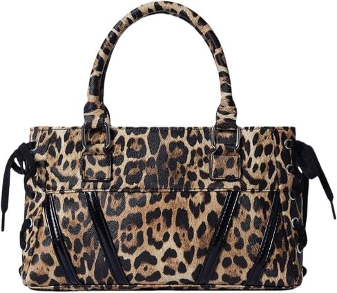 Stylish Leopard Print Handbag with Crisscross Lace-Up Detail,Tote Bag with Dual Top Handles for Women in Saudi Arabia