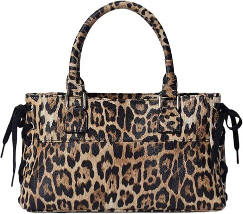 Stylish Leopard Print Handbag with Crisscross Lace-Up Detail,Tote Bag with Dual Top Handles for Women in Saudi Arabia