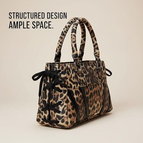 Stylish Leopard Print Handbag with Crisscross Lace-Up Detail,Tote Bag with Dual Top Handles for Women in Saudi Arabia