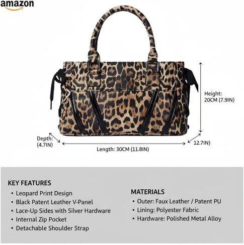 Stylish Leopard Print Handbag with Crisscross Lace-Up Detail,Tote Bag with Dual Top Handles for Women in Saudi Arabia