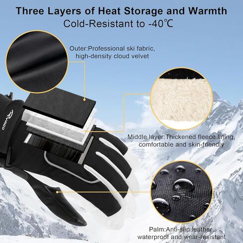 Ryaco Ski Gloves Warm Windproof Waterproof Snow Gloves for Men&Women, with Touchscreen Thermal Lining for Cold Winter Weather Anti-Slip, for Work Cycling Motorcycle Snowboarding Parent Child Outdoor in Saudi Arabia