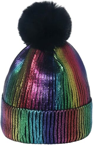 معدني الشتاء كابل متماسكة قبعة صغيرة قبعة قبعات الجمجمة الناعمة الدافئة مع فروي بوم بوم in Kuwait