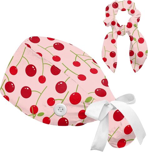 Scrub Caps Women Nursing Hats with Button, Adjustable Working Cap with Ponytail Pouch Scrunchy and Ribbon Tie for Women in Saudi Arabia
