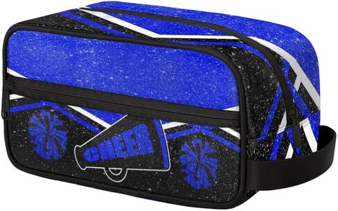 KFNHN Cheerleader Makeup Bag with Name, Cheerleading Pom-poms Travel Cosmetic Bag for Women, Friends, Mother's Day, Bridesmaid, Bride, Wedding, Graduation, Red Glittering wit Royal Blue in Saudi Arabia
