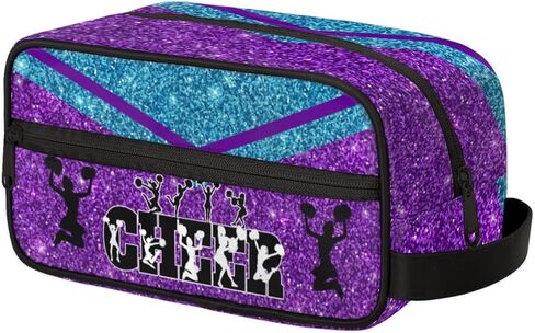 KFNHN Cheerleader Makeup Bag with Name, Cheerleading Pom-poms Travel Cosmetic Bag for Women, Friends, Mother's Day, Bridesmaid, Bride, Wedding, Graduation, Red Glittering wit Royal Blue in Saudi Arabia