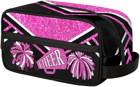 KFNHN Cheerleader Makeup Bag with Name, Cheerleading Pom-poms Travel Cosmetic Bag for Women, Friends, Mother's Day, Bridesmaid, Bride, Wedding, Graduation, Red Glittering wit Royal Blue in Saudi Arabia