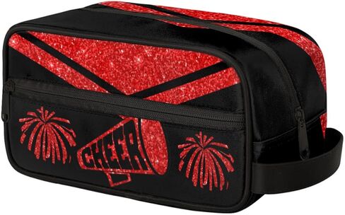 KFNHN Cheerleader Makeup Bag with Name, Cheerleading Pom-poms Travel Cosmetic Bag for Women, Friends, Mother's Day, Bridesmaid, Bride, Wedding, Graduation, Red Glittering wit Royal Blue in Saudi Arabia