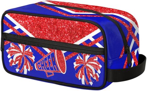 KFNHN Cheerleader Makeup Bag with Name, Cheerleading Pom-poms Travel Cosmetic Bag for Women, Friends, Mother's Day, Bridesmaid, Bride, Wedding, Graduation, Red Glittering wit Royal Blue in Saudi Arabia