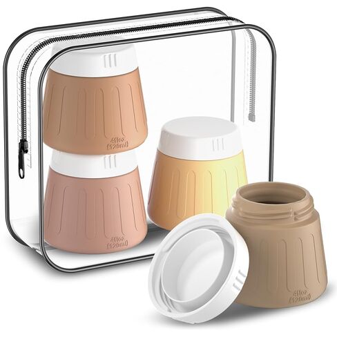 حاويات سفر لأدوات الزينة سعة 3 أونصة من Gemice، 4 عبوات من حاويات أدوات الزينة بحجم مناسب للسفر معتمدة من إدارة أمن المواصلات الأمريكية أثناء التنقل، وعاء صغير من السيليكون أساسيات السفر مانع للتسرب للشامبو واللوشن والمنظف in Kuwait