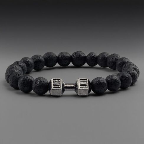Black Frosted Stone Metal Dumbbell Bracelet for Men Women Couple Bracelets Punk Style Hand Jewelry in Saudi Arabia