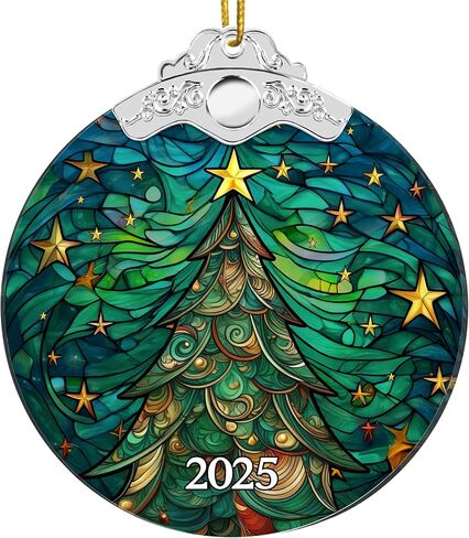حلي عيد الميلاد 2025 تأثير الزجاج الملون الصناعي، زخارف شجرة عيد الميلاد مؤرخة، تبادل هدايا صائد الشمس الأكريليك، حشوات تخزين فريدة من نوعها لعيد الميلاد للنساء والرجال (الميلاد المقمر) in Kuwait