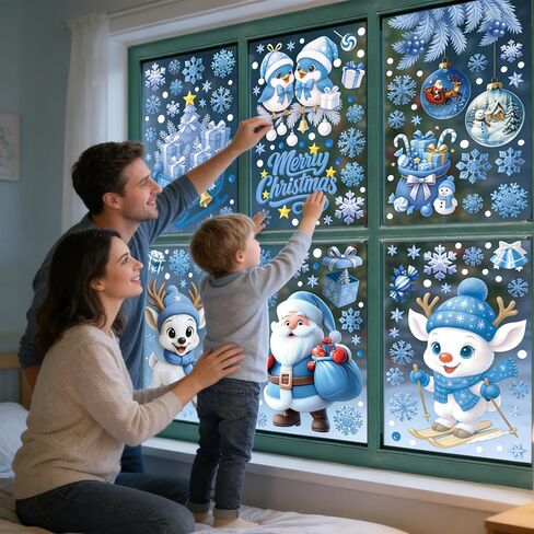 HHTOAR Christmas Window Clings - Christmas Snowflake Window Clings Stickers for Glass, 6 Sheets Cute Xmas Decorations for Winter Holiday Home Party, for Glass Double-Sided Static Decals in Saudi Arabia