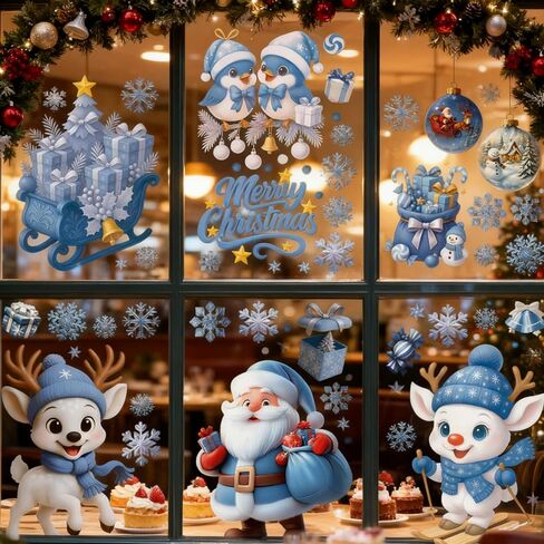 HHTOAR Christmas Window Clings - Christmas Snowflake Window Clings Stickers for Glass, 6 Sheets Cute Xmas Decorations for Winter Holiday Home Party, for Glass Double-Sided Static Decals in Saudi Arabia