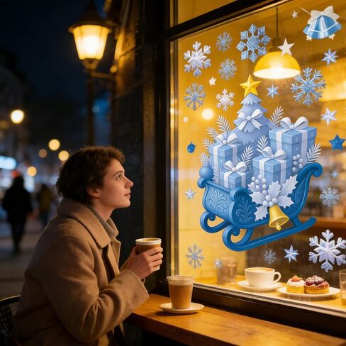 HHTOAR Christmas Window Clings - Christmas Snowflake Window Clings Stickers for Glass, 6 Sheets Cute Xmas Decorations for Winter Holiday Home Party, for Glass Double-Sided Static Decals in Saudi Arabia