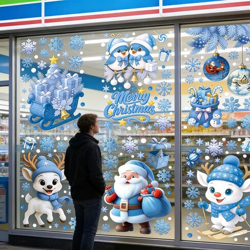 HHTOAR Christmas Window Clings - Christmas Snowflake Window Clings Stickers for Glass, 6 Sheets Cute Xmas Decorations for Winter Holiday Home Party, for Glass Double-Sided Static Decals in Saudi Arabia