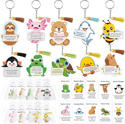 EoBeCy Positive Support Keychains Gifts 20pcs Employee Appreciation Gift Bulk for Coworker Friend Cute Animal Keychain in Saudi Arabia
