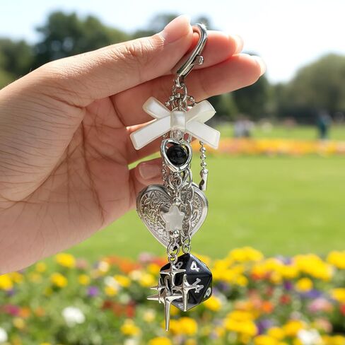 LuneClat Y2k Aesthetic Silver Keychain Charms - Bag Charm Bowknot Heart Locket Photo Key Chain Accessories for Keys Purse in Saudi Arabia