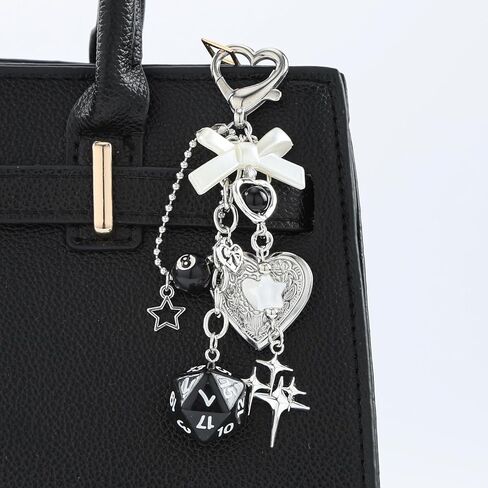 LuneClat Y2k Aesthetic Silver Keychain Charms - Bag Charm Bowknot Heart Locket Photo Key Chain Accessories for Keys Purse in Saudi Arabia