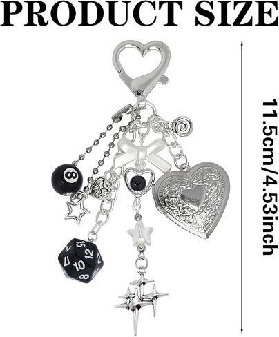 LuneClat Y2k Aesthetic Silver Keychain Charms - Bag Charm Bowknot Heart Locket Photo Key Chain Accessories for Keys Purse in Saudi Arabia