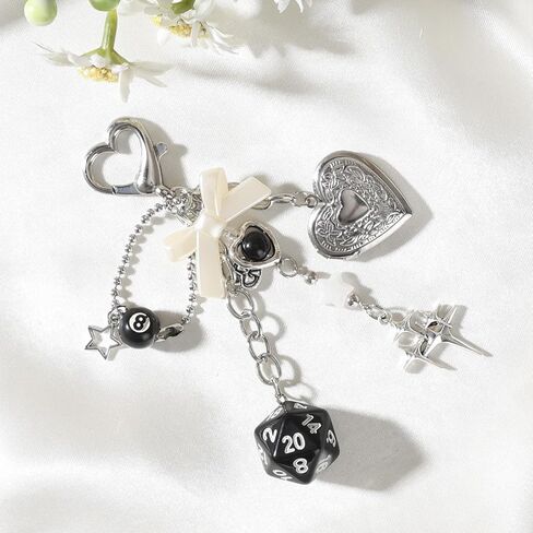 LuneClat Y2k Aesthetic Silver Keychain Charms - Bag Charm Bowknot Heart Locket Photo Key Chain Accessories for Keys Purse in Saudi Arabia