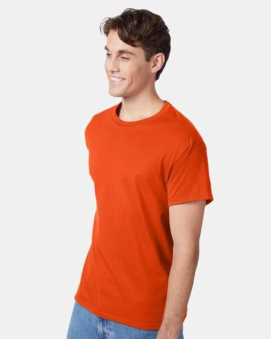 Hanes Authentic Short Sleeve T-Shirt, 100% Pre-Shrunk Cotton, Classic Fit, Tear Away Label, Orange, 5XL in Saudi Arabia