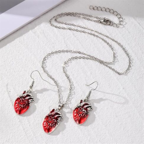 Anatomical Heart Organ Necklace Earrings Set Halloween Gothic 3D Enamel Red Bloody Human Organs Biology Medical Chain Jewelry Set for Men Women Doctor Nurse Goth Halloween Christmas Party Fashion Jewelry in Saudi Arabia
