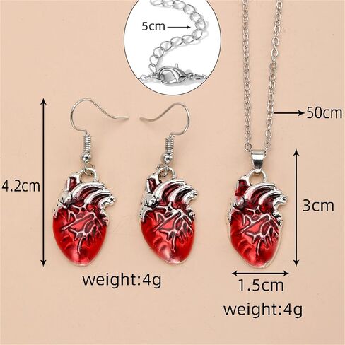 Anatomical Heart Organ Necklace Earrings Set Halloween Gothic 3D Enamel Red Bloody Human Organs Biology Medical Chain Jewelry Set for Men Women Doctor Nurse Goth Halloween Christmas Party Fashion Jewelry in Saudi Arabia