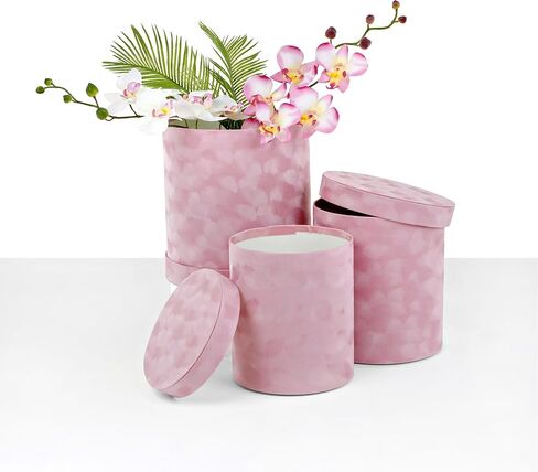 UNIKPACKAGING صناديق الزهور المخملية المستديرة، مجموعة من 3 قطع - تغليف هدايا أنيق لترتيبات الزهور، وحفلات الزفاف، وعيد الحب، والأحداث in Kuwait