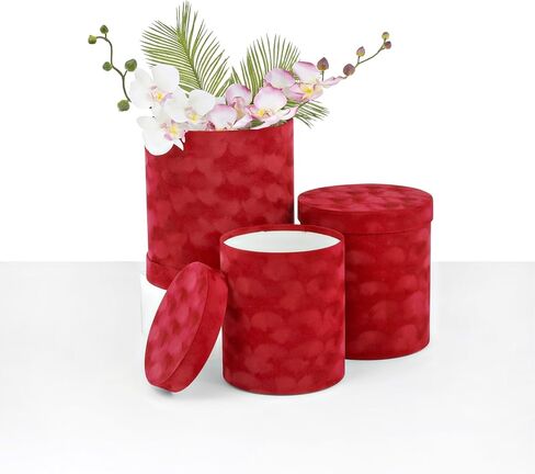 UNIKPACKAGING صناديق الزهور المخملية المستديرة، مجموعة من 3 قطع - تغليف هدايا أنيق لترتيبات الزهور، وحفلات الزفاف، وعيد الحب، والأحداث in Kuwait