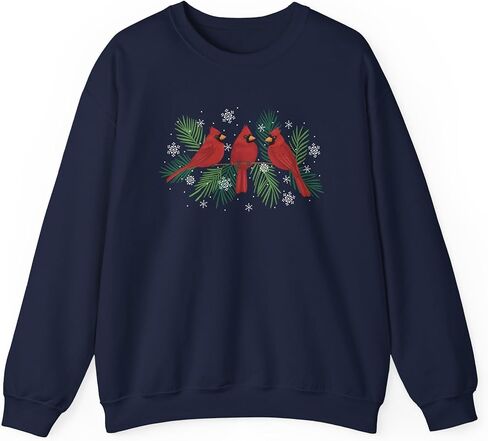 Branch Cardinal Trio Sweatshirt | Winter Pines, Snowflake Holiday Crewneck in Saudi Arabia