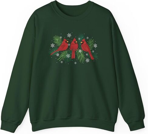 Branch Cardinal Trio Sweatshirt | Winter Pines, Snowflake Holiday Crewneck in Saudi Arabia