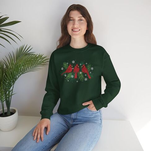 Branch Cardinal Trio Sweatshirt | Winter Pines, Snowflake Holiday Crewneck in Saudi Arabia