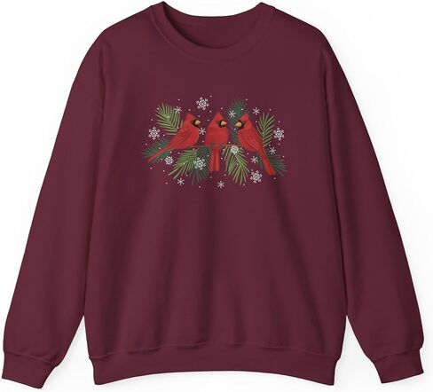 Branch Cardinal Trio Sweatshirt | Winter Pines, Snowflake Holiday Crewneck in Saudi Arabia