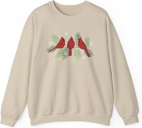 Branch Cardinal Trio Sweatshirt | Winter Pines, Snowflake Holiday Crewneck in Saudi Arabia