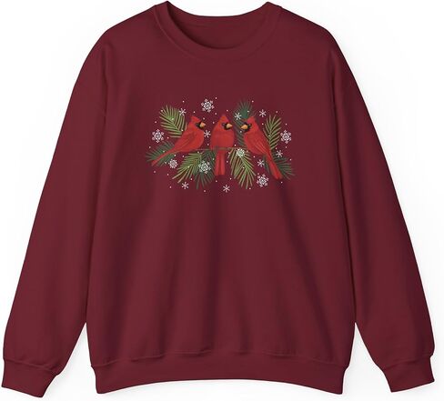 Branch Cardinal Trio Sweatshirt | Winter Pines, Snowflake Holiday Crewneck in Saudi Arabia
