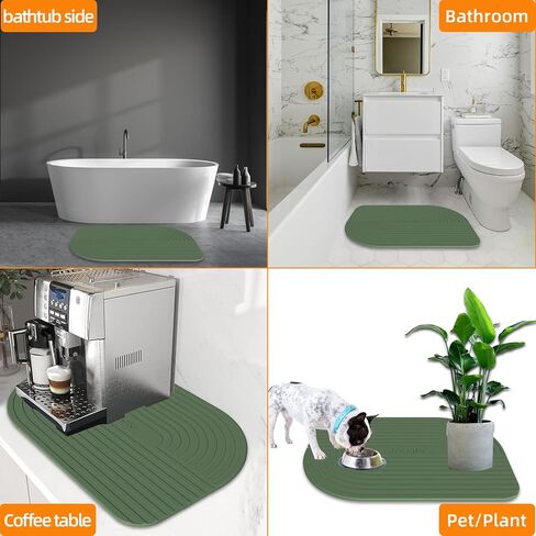 DRYSOLU Stone Bath Mat Diatomaceous Earth Bath Mat Stone Shower Mat Fast Water Drying Ultra Absorbent Pad Diatomite Mat,Non-Slip Mat for Bathroom,Kitchen,Pet,15.35x23.62in,Hard,Drak Green,1-Pack in Saudi Arabia