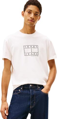 Tommy Jeans Mens Short Sleeve Cotton Graphic T-Shirts with Printed Distressed Flag Logo in Kuwait