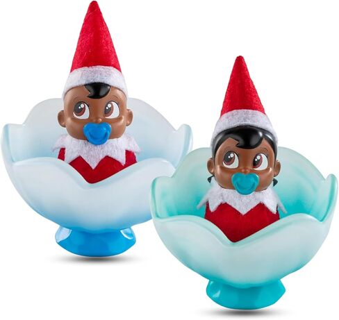 The Elf on the Shelf Frost Pips Mini Blooms مع مهد زهرة الصقيع | قزم طفلة وصبي ذو عيون بنية | ديكورات ميني قزم للأطفال | مجموعة فروست بيبس من 2 in Kuwait