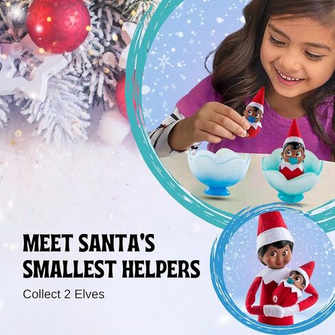 The Elf on the Shelf Frost Pips Mini Blooms مع مهد زهرة الصقيع | قزم طفلة وصبي ذو عيون بنية | ديكورات ميني قزم للأطفال | مجموعة فروست بيبس من 2 in Kuwait