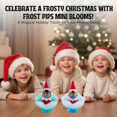 The Elf on the Shelf Frost Pips Mini Blooms مع مهد زهرة الصقيع | قزم طفلة وصبي ذو عيون بنية | ديكورات ميني قزم للأطفال | مجموعة فروست بيبس من 2 in Kuwait