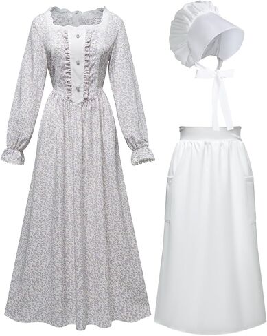 RAINDEWLL Colonial Dress Women Pioneer Prairie Costume for Women Floral 1800s Dress in Saudi Arabia