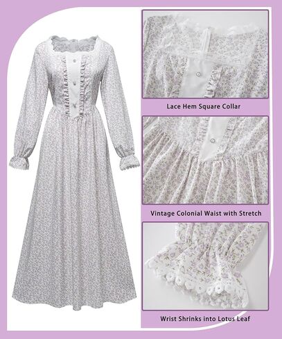 RAINDEWLL Colonial Dress Women Pioneer Prairie Costume for Women Floral 1800s Dress in Saudi Arabia