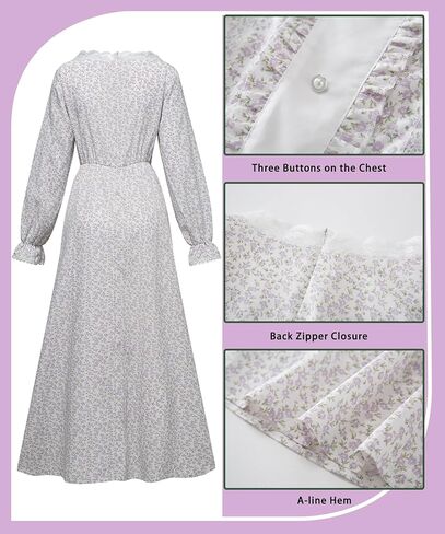 RAINDEWLL Colonial Dress Women Pioneer Prairie Costume for Women Floral 1800s Dress in Saudi Arabia