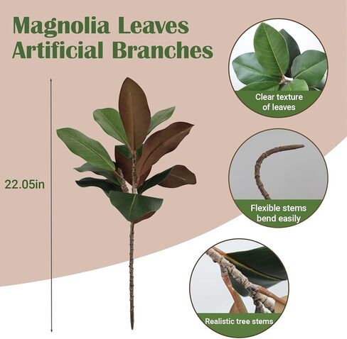 QNUIHYE 3Pcs Magnolia Leaves Artificial Branches Faux Greenery Stems Fake Leafs Faux Plant Stems for Vase Filling Floral Arrangement Table Centerpieces Indoor Outdoor Home Office Decoration in Saudi Arabia