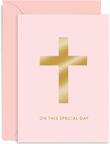 بطاقة معمودية اللغة الإنجليزية القديمة للفتاة - بطاقة رقائق ذهبية مضادة للوردي - يوم تعميد يوم تسمية الطفل - لابنة أخت ، ابنة ، ابنة ، حفيد | فارغ في الداخل مع مظروف in Kuwait